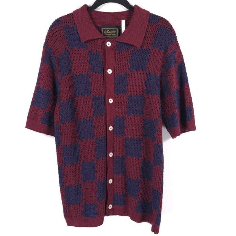 NWT Massive Luxury Edition Sweater Crochet Knit Polo Shirt‎ Button COTTON MEDIUM